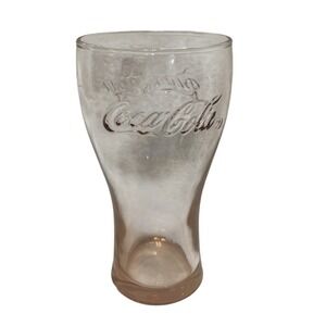 Vintage Coca Cola Glass Pink Tint Embossed Logo Drinking Tumbler Collectible